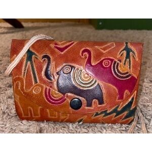 EUC-Boho Leather Elephant Tooled Mini-Purse